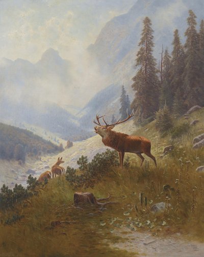Roaring Deer in the Mountains by Ludwig Skell